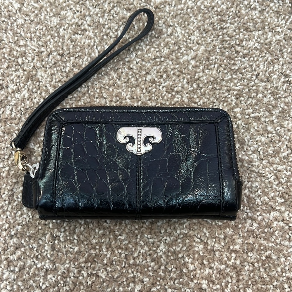 Brighton small black embossed leather wristlet wallet. Like new